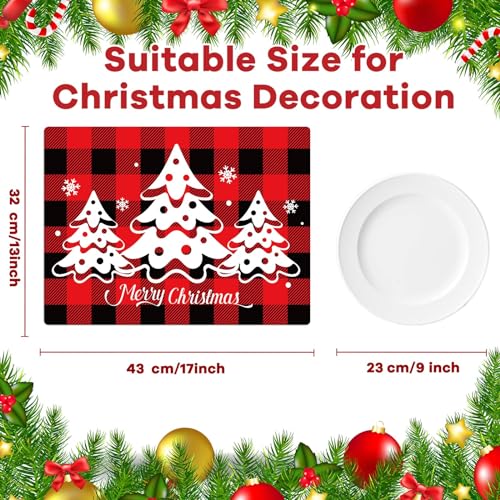 Christmas Placemats Set of 6 Red and Black Plastic Table Mat 17×13×0.04in - style: Christmas Red and Black Plaid