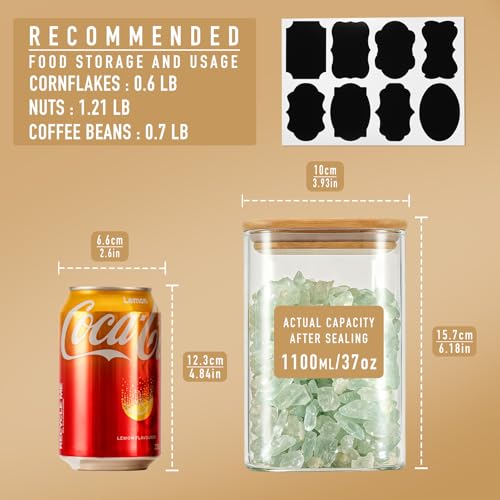 D2scrma 37oz/1.2Qt/1100ml Square Glass Storage Containers with Lids 6-Pack - size: 37oz*6