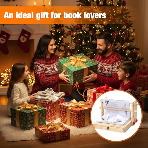 Novabright Book Folding Tools with Drawer Wooden Book Decorative Folding Stand 12" x 12" Multipurpose Portable Adjustable Fold Stand with Storage Function for Xmas Gift, Books not Included - style: Drawer