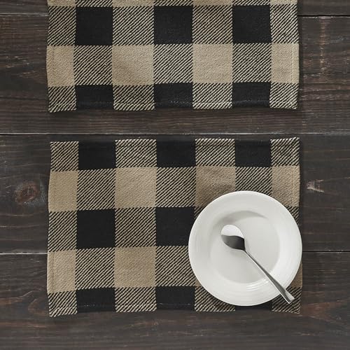 VHC Brands Placemat 13x19 Set of 2, Cotton Dining Room, Kitchen Placemat, Dining Table Placemats, Place Mat, Black Check Collection, Rectangle 13x19, Country Black, 4 Pack - color: Country Black, size: 4 pack