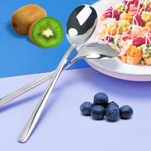 6 Korean Soup Spoons & 6 Dinner Forks Set, 18/10 Stainless Steel Long Handle Asian Spoons, Dishwasher Safe, Commercial Grade