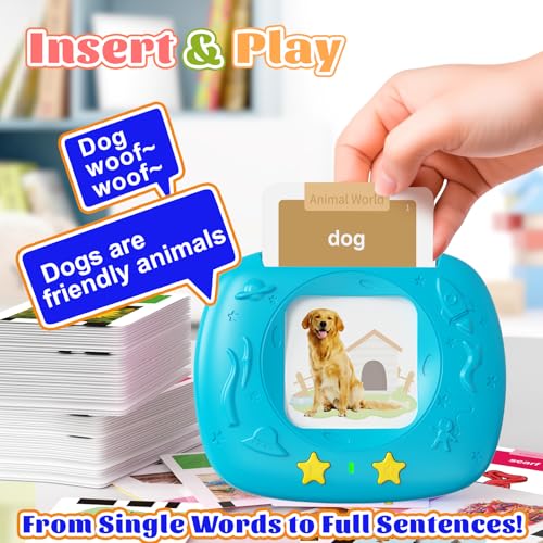 HOMESTEC Toddler Talking Flash Cards with 216 Double Sided Cards - color: Blue, style: english