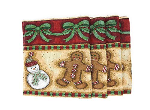DaDa Bedding Gingerbread Snowman Sweets Placemats - Set of 4 Festive Christmas Wreath Holiday Tapestry - Cotton Linen Woven Dining Table Mats - 13” x 19” (12917) - color: Gingerbread