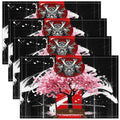 Feelyou Cherry Blossoms Placemats Set Set of 4 18"x12" - color: Pink Black Red