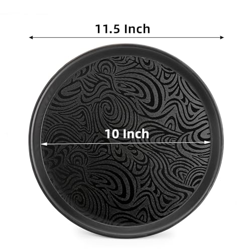 Hacaroa 4 Pack Round Restaurant Serving Trays, 11.5 Inch Plastic Food Service Trays Non-Skid Food Platter for Cafeteria, Bar, Coffee Shop, Hotel, Tailed Lines, Black