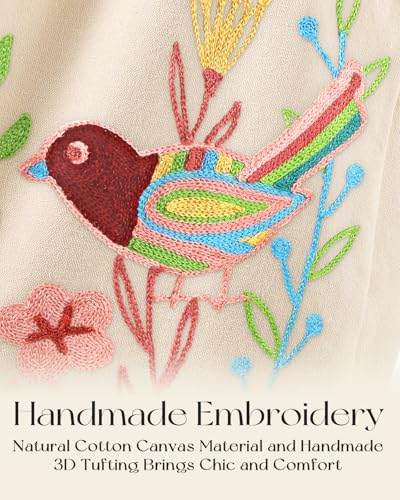 Miss Adola Embroidery Canvas Tote Bag with Pocket & Buckle - color: Bird