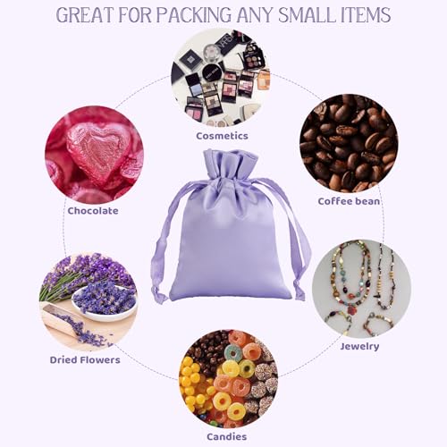 30Pcs Small Satin Gift Bags, 3x4 Purple Cloth Drawstring Pouch - color: Purple, size: 3×4 in