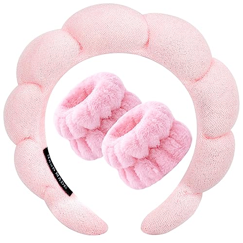 Zkptops Spa Headbands for Women Face Washing Wristband Sponge Makeup,Pink - color: Pink