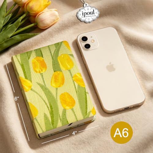 Pocket Notebook, A6, 4x6, Small Embroidered Journal, Cute Notebook, Lay Flat, Hardcover, Lined Notebook & Sketchbook, Note Taking Notebook, Beautiful Journal for Women, Tulip Flower - color: A6-Cute Tulip
