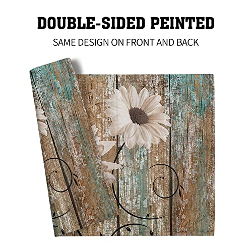 Giwawa Rustic Daisy Board Placemats- White Sunflowers on Vintage Wood Plank Linen Table Place Mat- Farmhouse Wooden Non-Slip Heat Resistant Table Mats for Dining Kitchen Cabin Lodge Decor - color: Daisy Board