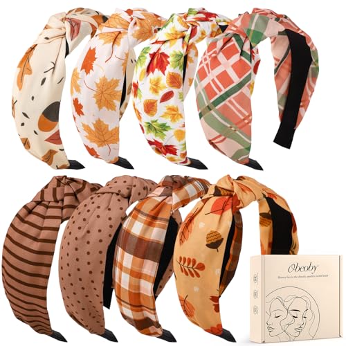 8 Pack Fall Headbands for Women, Thanksgiving Knotted Autumn Hairbands - color: Fall serise