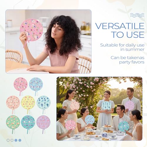 AceOrbit 24 Pcs Floral Round Foldable Hand Fans 8 Styles Japanese Foldable Fan Pop up Round Handheld Cooling Fan with Pouch for Women Purse Travel Outdoor Games Wedding Party Favor Decoration - style: Rose