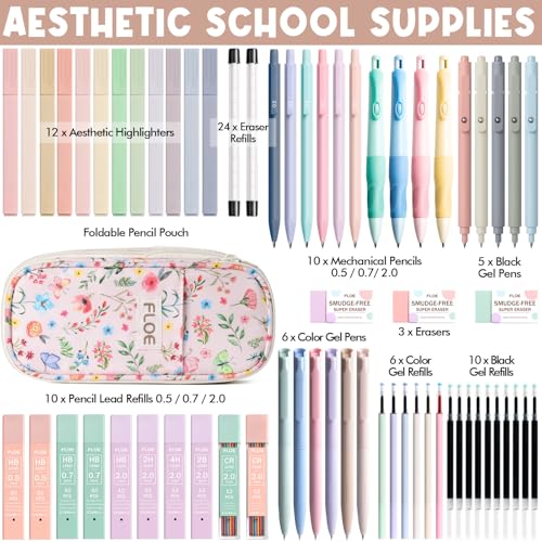 65PCS Aesthetic School Supplies Back to School Supplies Cute Stationary Set - color: Pink Floral