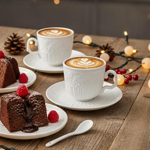 ZAVOOS Set of 6 Tea Cup and Saucer with Spoons, 6 Oz