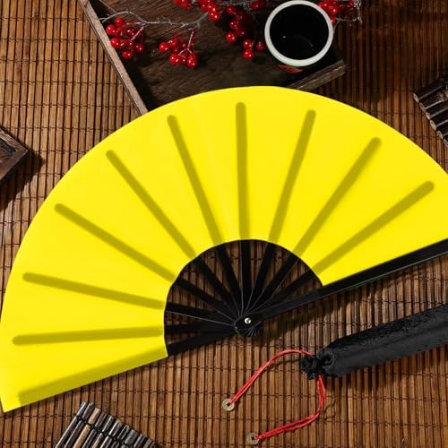 Maitys 4 Packs Large Folding Hand Fans, 13'', Red,Yellow,Green and Blue - color: Red,yellow,green and Blue
