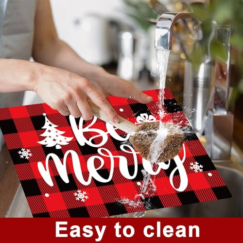 Christmas Placemats Set of 6 Red and Black Plastic Table Mat 17×13×0.04in - style: Christmas Red and Black Plaid