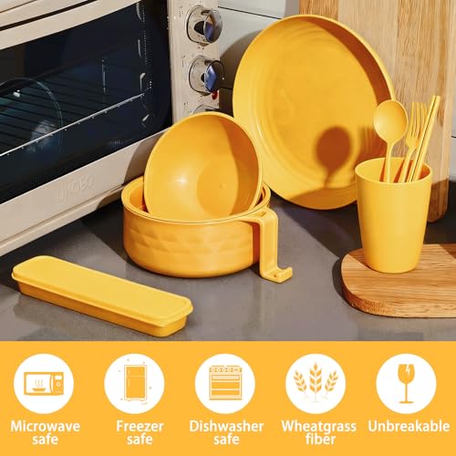 6 Pcs Microwave Ramen Cooker Set 40oz Bowl, Yellow - color: Yellow