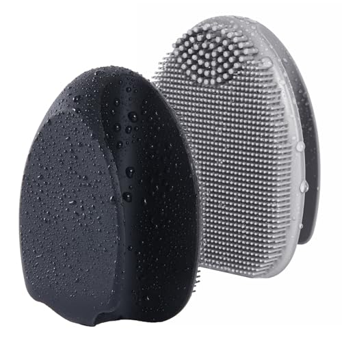 Soft Silicone Face Scrubber,Facial Cleansing Brush,Facial Exfoliation Scrub for Massage Pore Cleansing Nose Blackhead Remover Deep Scrubbing for All Kinds of Skins Men and Women - color: Black+gray