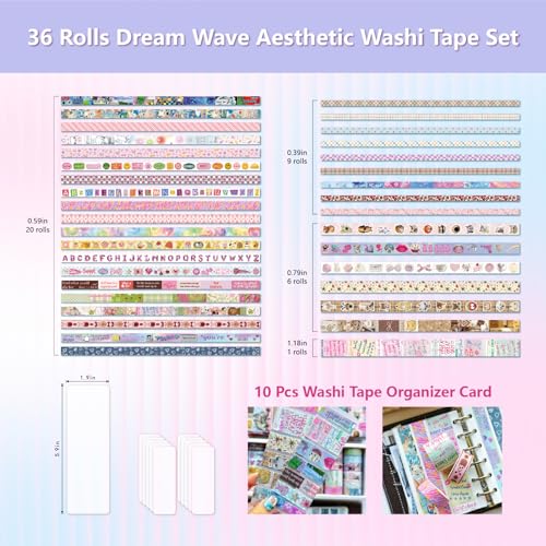 Washi Tape Set - 36 Rolls Retro-Futuristic Vaporwave Design Scrapbook Tape - color: Classic Y2K Vaporwave