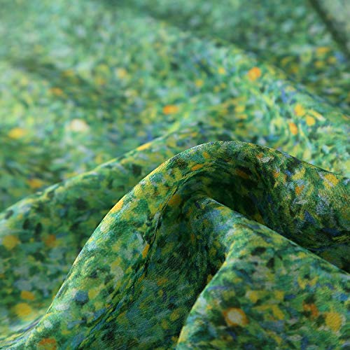 JWSilk Long Charmeuse Silk Scarf Classic Art Print - color: Green