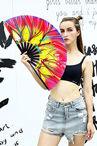 Large Folding Hand Fan Rave Fans, Fire Phoenix - color: Fire Phoenix