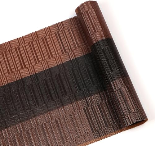 SHACOS Woven Vinyl Table Runners PVC Table Runners 12 x 90 inch Long Wipeable Bamboo Weave Runner for Tables Indoor Outdoor, Ombre Coffee Black - color: Ombre Coffee Black, size: Table Runner 12 x 90 inch