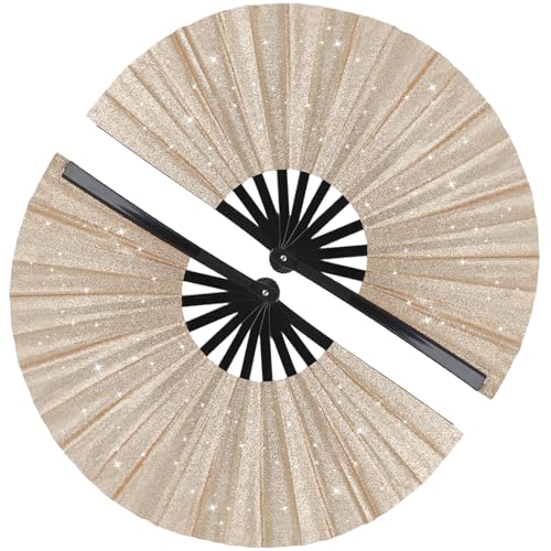 2 Pack Glitter Large Folding Hand Fans for Line Dancing, Popping Fan Large Rave Hand Fan for Boots On The Ground Dance, Concert, Party, Festival, Home Decorations(Champagne Gold) - color: Champagne Gold