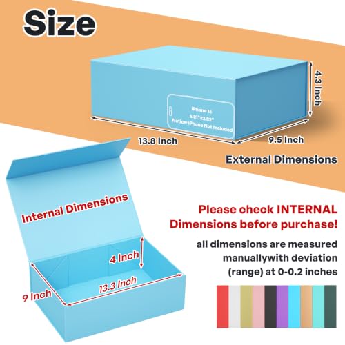 RYDDOY Blue Gift Box, 13.8x9.5x4.3'' Large Gift Boxes with Lids - color: Blue, size: 13.8 x 9.5 x 4.3 Inch