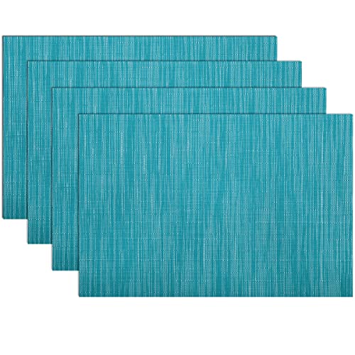 SHACOS Woven Vinyl Placemats Set of 4 Non Slip Heat Resistant Place Mats Durable PVC Stain Resistant Wipe Clean Indoor Outdoor Table Mats (4, Teal Blue) - color: Teal Blue, size: Set of 4