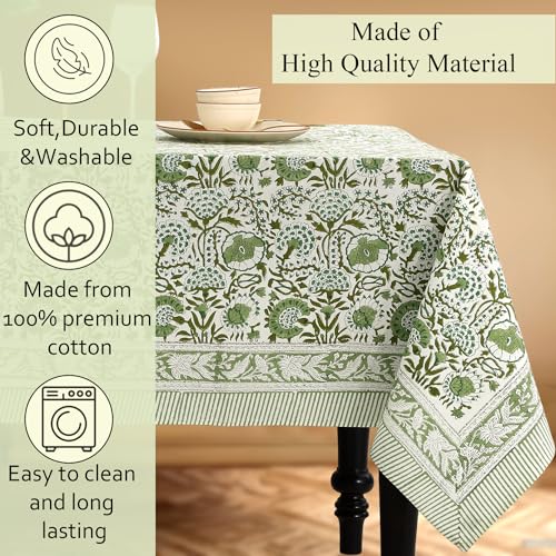 CPC Agate Green Block Print 100% Cotton Rectangle Tablecloth 60x120 Inch - color: Agate Green, size: 120" x 60" (Rectangular)