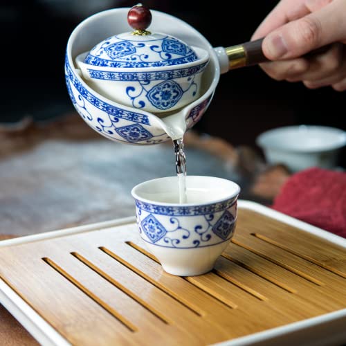 LURRIER Porcelain Chinese Gongfu Tea Set,Portable Teapot Set with 360 Rotation Tea maker and Infuser,Portable All in One Gift Bag for Travel,Home,Gifting,Outdoor and Office (Floral White) - color: Floral white