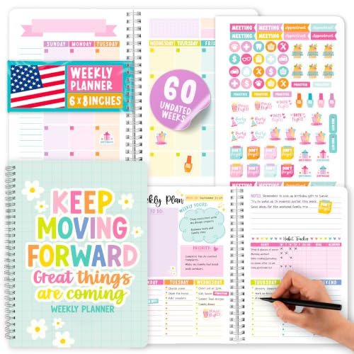 Undated Weekly Planner Spiral - Undated Weekly Planner Habit Tracker - color: Teal Pastel 2