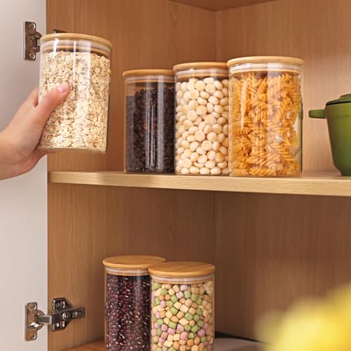 6pcs Glass Food Storage Containers with Bamboo Lids, 1qt Glass Jars