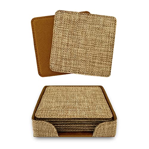 Smile Art Design Burlap COASTER Set of 6 with base Blank Square Burlap Textile Material Personalized Gifts Natural Decor House warming Farmhouse Living Room Kitchen Wedding Rustic Home Decor - color: Style 00 - Blank, size: Set of 6 - Square Coaster