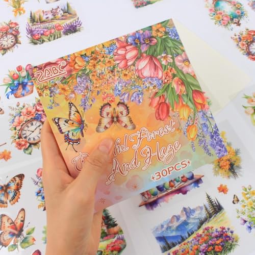 30 Sheets Precut Colorful Garden Landscape Stickers Book for Junk Journal Supplies, Transparent PET Stickers for Journaling, Scrapbooking, Bujo, Collage, Card Making - color: Colorful Nature