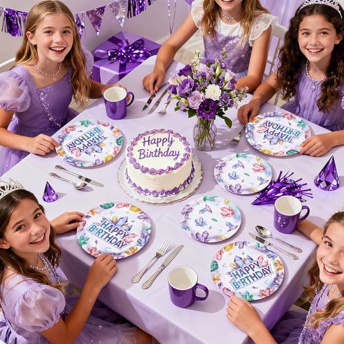 96Pcs Geology Crystal Theme Party Decorations, Serves 24 - style: Amethyst Birthday