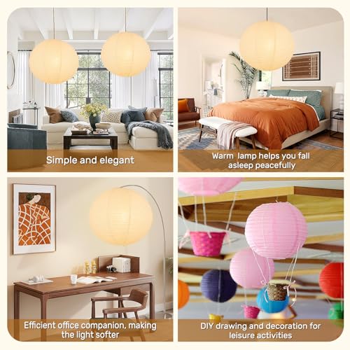 White Round Paper Lantern Lampshade set of 2, 20"x20'' Large Paper Lanterns Pendant Light Shade, Chinese Foldable Design for Living Room, Bedroom, Ceiling Lampshade Party Decor