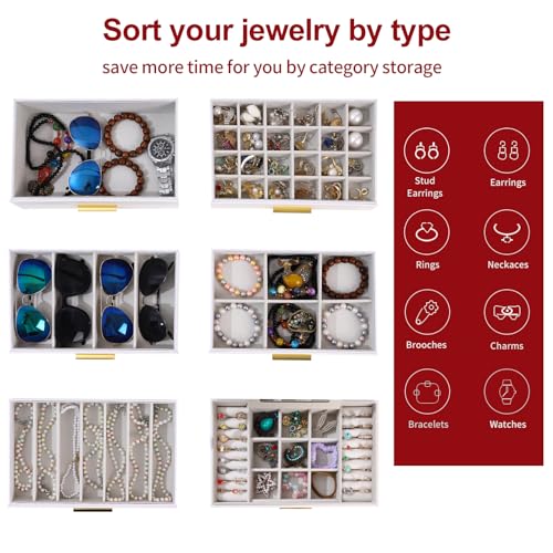 BOOVO Jewelry Boxes for Women, White and Black 6 Layer Large Jewelry Box for Necklace, Bracelet, Earrings, Rings Storage, Jewelry holder Organizer for Girls Gift (White and Gold, 6 layer) - color: White and Gold, size: 6 layer