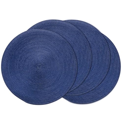 AHHFSMEI Round Placemats Set of 4 Heat Resistant Washable Non-Slip Woven Braided Table Mats for Dining Table Kitchen & Home Decor (Navy Blue,4) - color: Navy Blue, size: Set of 4