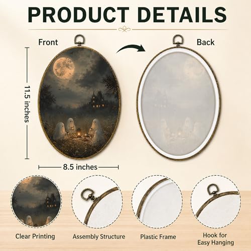 Ghost Tea Party Oval Wall Art, Framed Canvas Decor, 8.5x11.5 Inch - color: Ghost Tea Party Haunted House