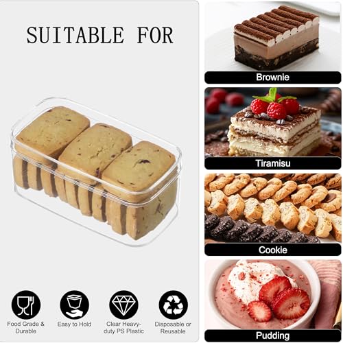 20 Pack 10OZ Rectangle Clear Plastic Dessert Cups with Lids and Sporks&Stickers Disposable Fruit Cups for Dessert,Tiramisu container with lid,Cupcake,Parfait,Pudding,Iced Cold Drinks,Fruits