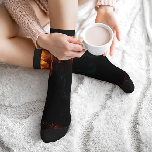 Crew Athletic Socks Funny Crazy Casual Sports Novelty Dress Socks for Women Men Running Hiking - color: Red Flame Fire