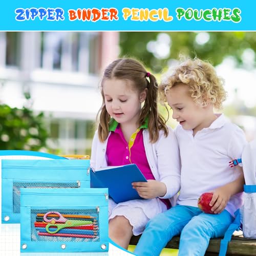 Zhehao 100 Pcs Classroom Binder Pencil Pouches, Blue, 2 Zipper - color: Blue, style: 2 Zipper