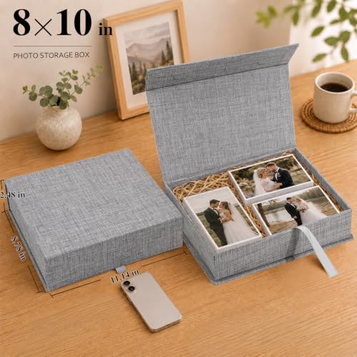 Vienrose Linen Photo Storage Box, 8"x10", Postcard Keeper, Gray - color: Gray, size: 8"x10"