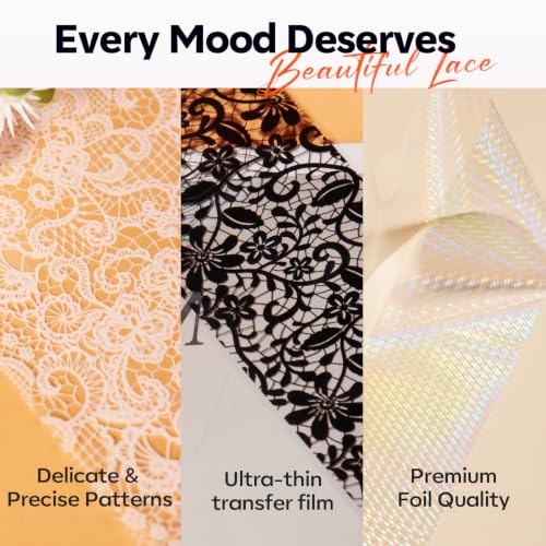Modelones 20 Rolls Lace Nail Foil Transfer Aurora Flower Nail Art Stickers - color: White Black Aurora