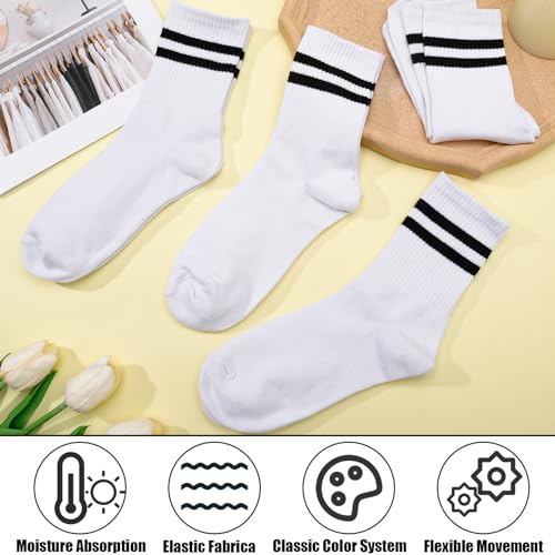 Womens White Crew Socks 6 Pair Striped Trim Casual Crew Socks - color: White