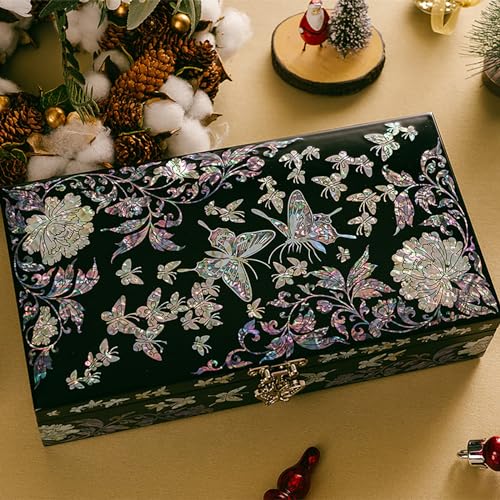 February Mountain Butterfly Pearl Jewelry Box with Removable ring tray - Ideal Gift for Her on Any Occasion - style: Butterfly