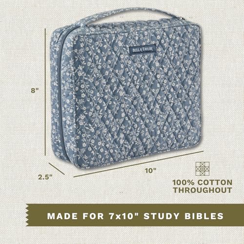 Bella Taylor Bible Cover, Quilted Bible Case, Heritage Blue Floral - color: Heritage Blue Floral, size: Large