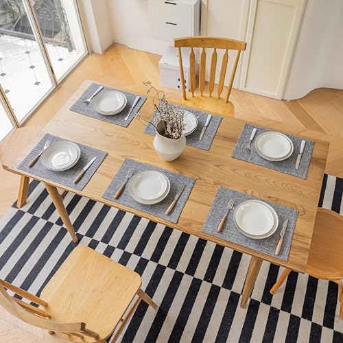 Demetex Grey Textured Linen Placemats Set of 8 Classic Place Mats Heat Resistant Cloth Table Placemat for Dinner Gathering Buffet, 13x19 inch, Ash Grey - color: Ash Grey, size: Placemats set of 8