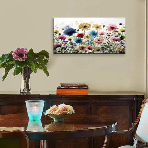 KZKU Flower Wall Art Canvas Prints Watercolor wildflowers Pictures Home Decor for Living Room Dining Room Bedroom Office Bathroom Multi-colored Wall Decor 20" x 40" Artwork - color: Colorful Flowers, size: 40"L x 20"W